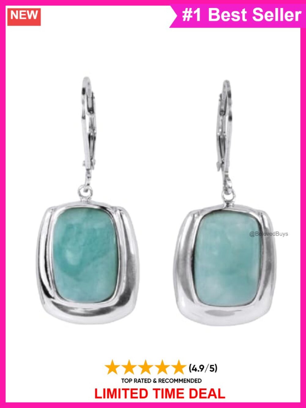Sterling Silver Larimar Rectangle Dangle Earrings for Women Leverback